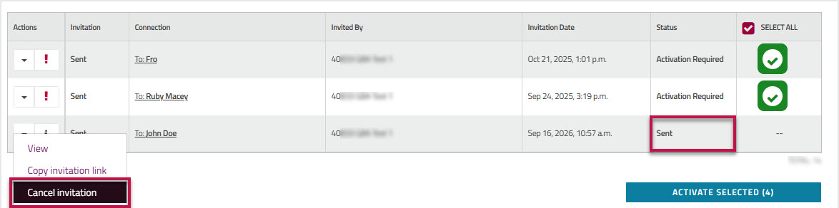 Connections cancel invitation